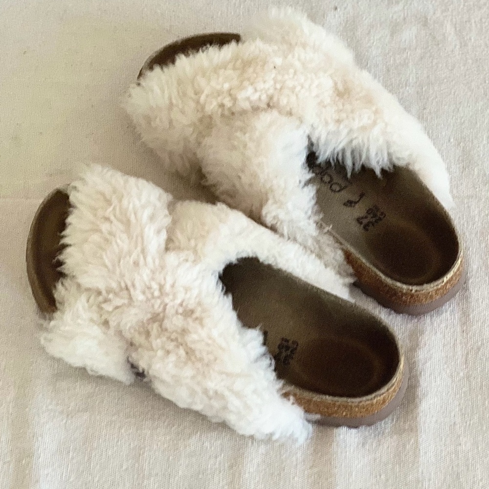 Papillio Cream Shearling Crossover Slide Sandals - Picture 5 of 16